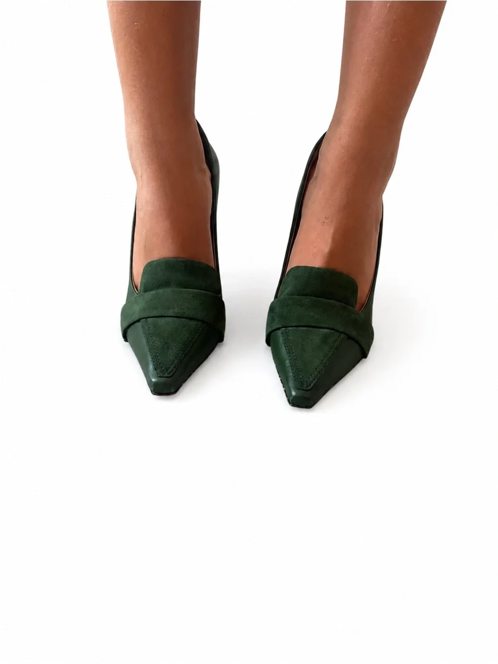 Tory Burch Dark Green Suede Pointed Loafers